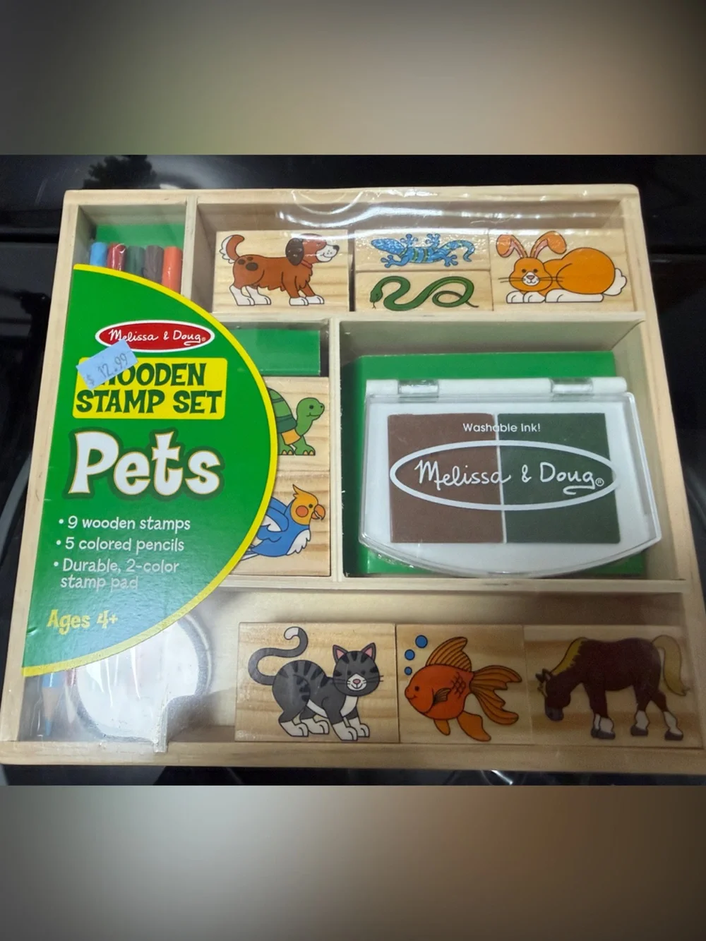 Melissa & Doug Pets Wooden Stamp Set - Green Packaging with Brown Ink Pad